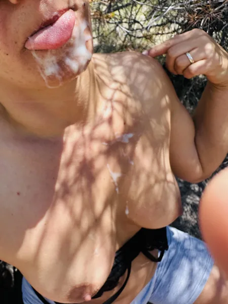 Quick, just one more photo before I lick up all the cum